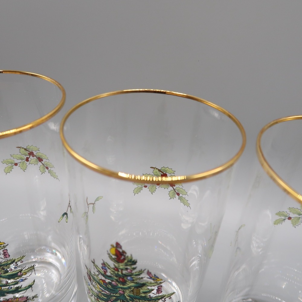 Spode 4 Crystal Christmas Tree 12 oz Flat Highball Glass Tumblers 6 1/4 " - Picture 3 of 5